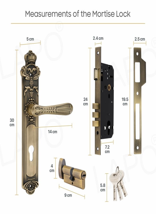 LAPO Zinc Premium Mortise Door Lock-Heavy-Duty Lockset with Lock Body and Cylinder, Single-Sided Key, 3 Keys Included, Perfect for Main Door, Bedroom and Living Room, Antique Finish, 3 Years Warranty - Image 2